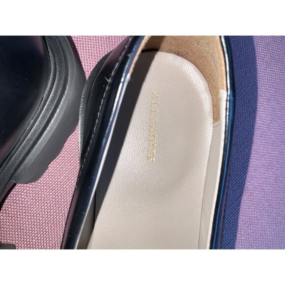 AllSaints Womens Lola Leather Loafers in Black 9 with Box Penny Oxford Shoes - Picture 10 of 16